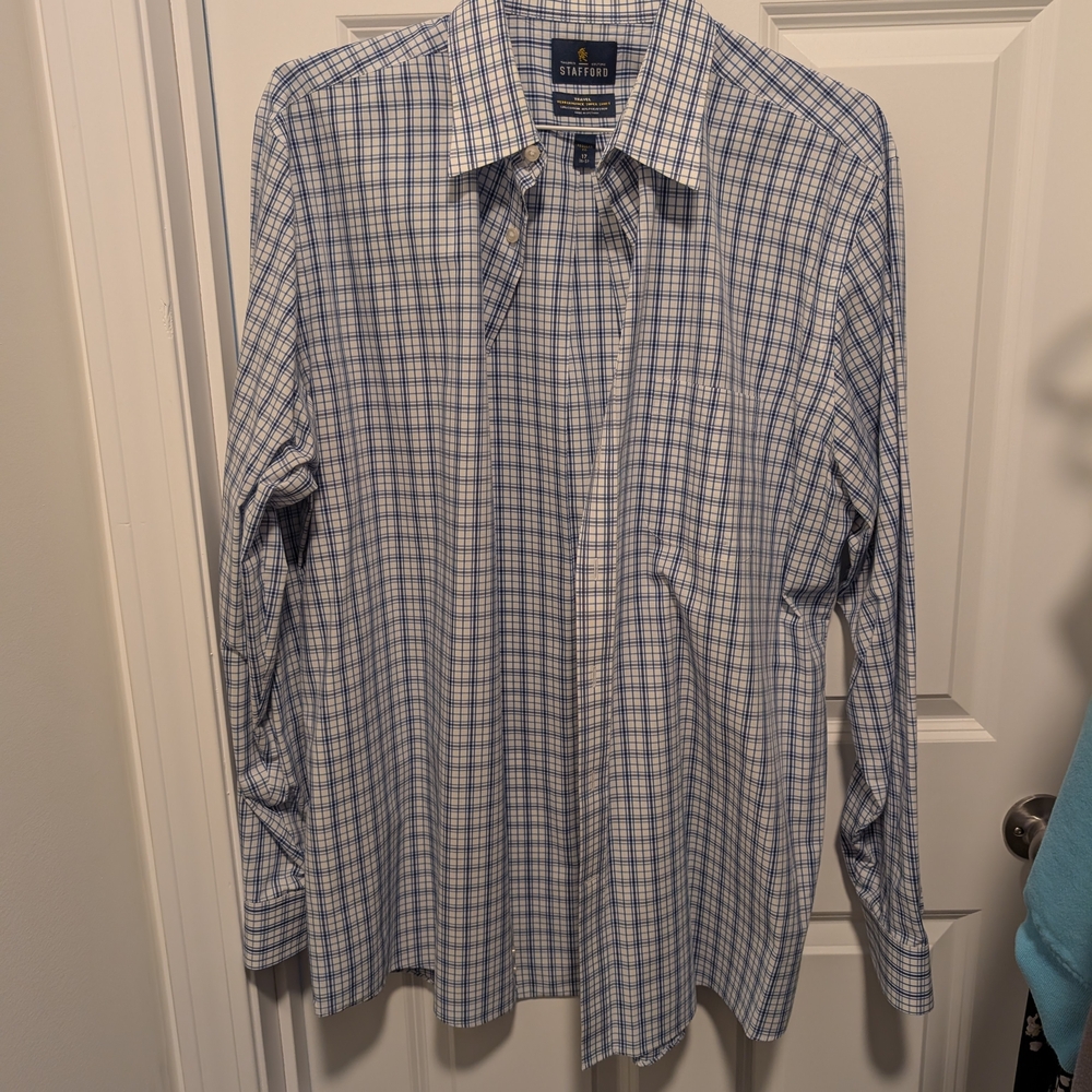 Stafford Blue Plaid Striped Men's Shirt